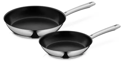 Produktbild von WMF Nordic Profi Set 2TLG, Rund, Wok-/Bratpfanne, Schwarz, Edelstahl, 250 °C, Keramik, Elektro, Gas, Halogen, Induktion, Edelstahl