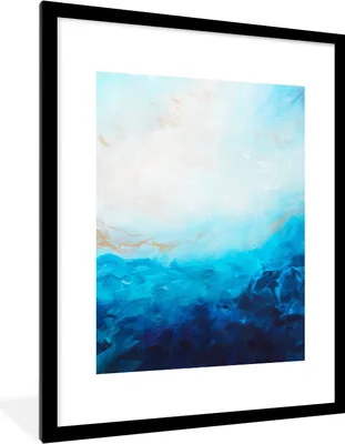 Produktbild von MuchoWow® Gerahmtes Poster Blau - Meer - Abstrakt - Farbe 60x80 cm - Poster mit Schwarzem Bilderrahmen Wandposter Rahmen Foto Bilder - Wohnzimmer - Dekorationen - Prämie