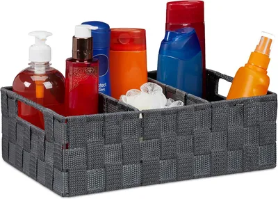 Image de Panier de rangement avec compartiments - Organisateur pour la salle de bain - Panier avec poignées - Boîte de rangement - 10x32x21 cm - Gris