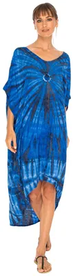 Zdjęcie produktu dla Długa, obszerna sukienka w stylu boho, wzór tie-dye, dla kobiet