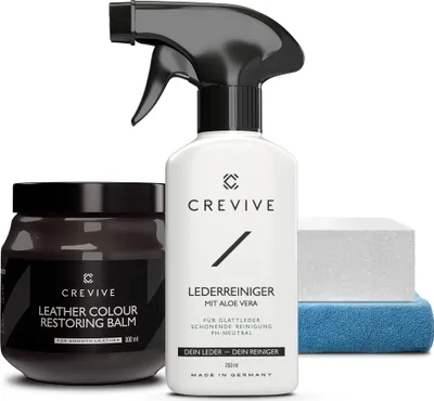 Produktbild von CREVIVE Lederreiniger 250 ml & Leder Reparatur Set Dunkelbraun 300 ml - Lederpflege Auto - Lederreparatur Sofa - Autositz Reparatur