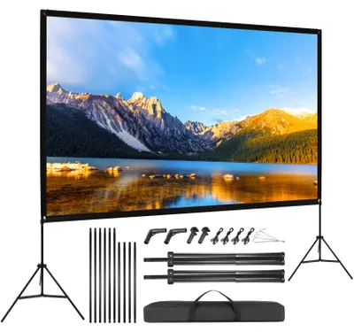 Obrázek produktu pro Projektor s 120palcovou obrazovkou, rozlišením HD 4K, formátem 16:9, úhlem pohledu 160° a přenosnou konstrukcí