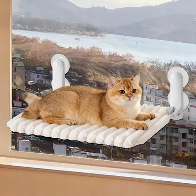 Imagen del producto de Ibenzoa®: Camita para ventanas para gatos – plegable, funda desmontable y lavable, ventosas potentes, capacidad de carga hasta 18 kg, incluye herramientas de montaje