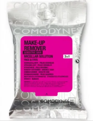 Imagen del producto de Comodynes, agua micelar limpiadora. Toallitas desmaquillantes para rostro y ojos. Limpia y elimina el maquillaje. 20 unidades.