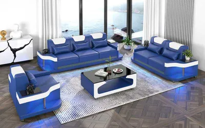 Produktbild von Sofagarnitur Kunstleder Sofas Blau Set