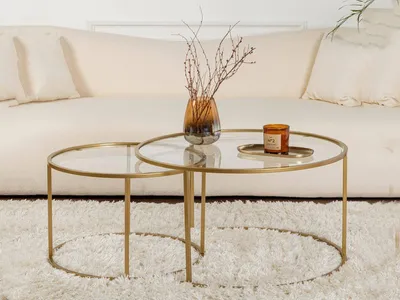 Image de Aedion - Tables basses, or, 80x80x43 cm, lot de 2 tables
