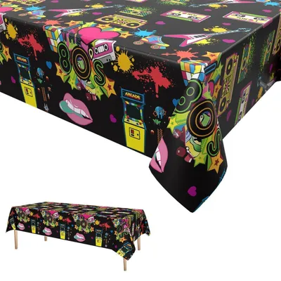Productafbeelding van Tafelkleed voor een 80's themafeest, 274 x 137 cm, rechthoekig, waterdicht, van plastic