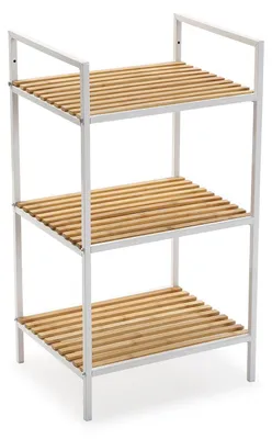 Rustikales Regal aus Bambus und Metall, weiß, 70x32,5x39 cm