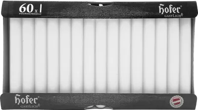 Produktbild von ​HOFER Tafelkerzen Set 60 Stück – 5h Brenndauer – Weiß – 21,5 x 180 mm – Tropffrei, Wachs