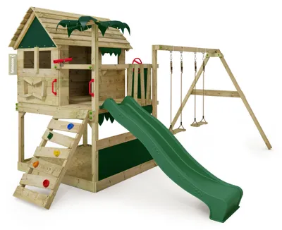Produktbild von Spielturm FATMOOSE TikaTaka Town XXL mit SuperSwing und Rutsche, grün