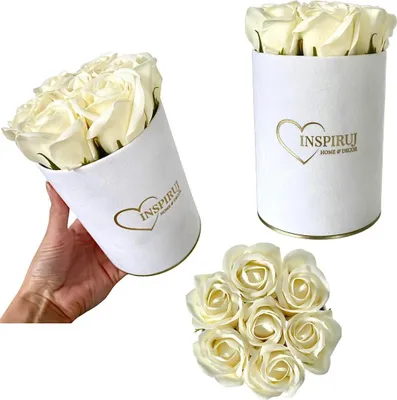 Produktbild von Flowerbox Inspiruj - Weiße Box mit Seifenrosen - Nr. 18 Creme
