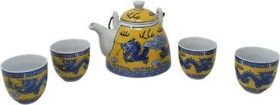 Produktbild von Teeset "Chinesischer Drache" Porzellan, Teekanne 0,7L mit 4 Teeschalen 0,15L