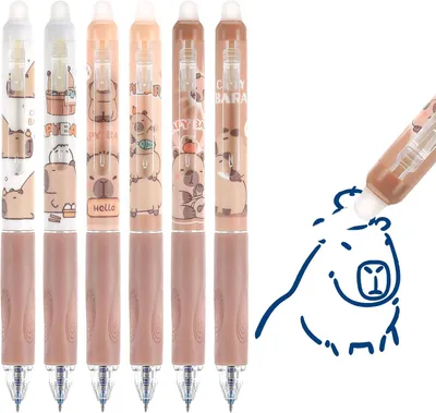 Produktbild von Capybara Kugelschreiber – Set mit 6 Stück – 0,5 mm – Radierbare Gelstifte