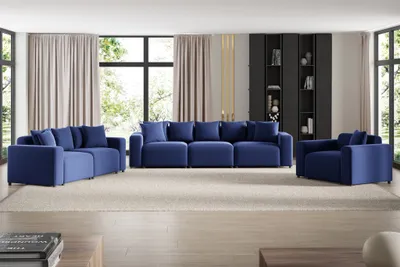 Produktbild von Sofaset Designersofas MEGAN 3-2-1 in Stoff Salvador Dunkelblau