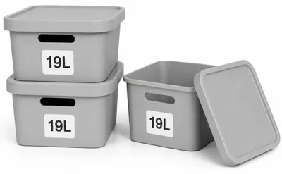 Produktbild von Plastard Aufbewahrungsbox mit Deckel 3er-Set 19 Liter in Grau