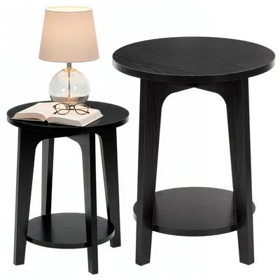Productafbeelding van Salontafel | Salontafel Set | Bijzettafel | Rond | 2-Delig | Zwart | 40 Cm