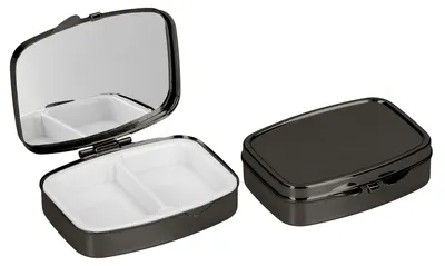 Produktbild von kwmobile 2x Edelstahl Tablettenbox mit 2 Fächern - 5,5 x 4 x 1,5cm - Pillendose klein Tablettendose - Tragbare Pillenbox Metall Medikamentenbox Dose