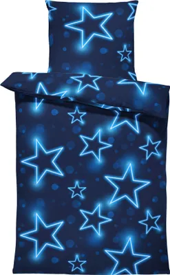 Produktbild von 4 teilig Bettwäsche 155x220 cm Sterne blau leuchtoptik Übergröße Mikrofaser