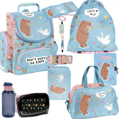 Produktbild von Schulrucksack Mega Schulset XXL – CAPYBARA | 9-teiliges Schulranzen-Set Für Jungen & Mädchen Klasse 1–4