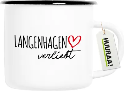 Produktbild von Huuraa Emaille Tasse Langenhagen verliebt 300ml Vintage Campingbecher Geschenkidee