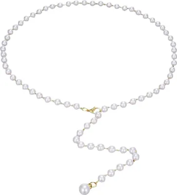 Produktbild von Perlenkettengürtel für Damen, modische einlagige Taillenkette, Retro-Gürtel aus Kunstperlen, Kleideraccessoire, verstellbare Taillenkette