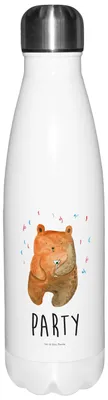 Produktbild von Mr. & Mrs. Panda metallflasche Bär Party - Weiß - Geschenk, Trinkflasche, Mitbringsel, trinkflaschen, Thermos, Geburtstag, thermo, Thermosflasche, Lustig, Getränkeflasche