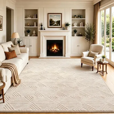 Productafbeelding van Vloerkleed - 200 x 300 cm - Modern - Antislip - Machinewasbaar - Beige