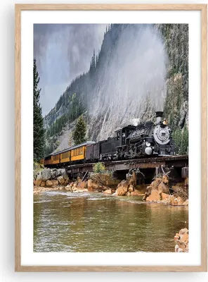Produktbild von Gerahmtes Poster - Rahmen in heller Eiche - Alt Lokomotive Berge - 50x70 cm - Wand Bild - Wanddeko - Wandbilder - Kunstposter - Wandposter - Bilderrahmen - Bilder - Kunstdruck - P2NPA50x70-4581
