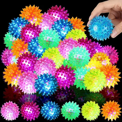 Igelbälle 12er-Set, 6,5 cm, LED-Leuchtbälle, Stressbälle, bunt