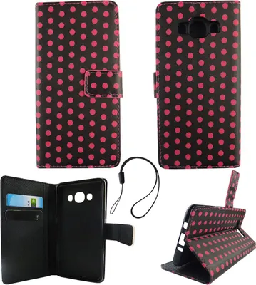 Produktbild von Handyhülle Tasche für Handy Samsung Galaxy J5 2016 Polka Dot Schwarz Pink