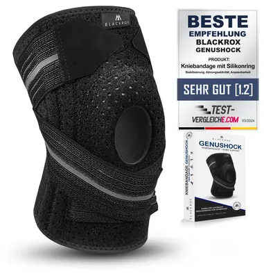 Produktbild von BLACKROX GENUSHOCK Kniebandage Silikonring – Sport Kniestütze (Schwarz / Blau)