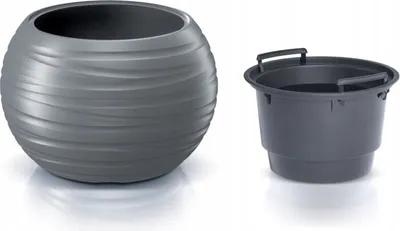 A gray round planter and a gray insert are shown against a white background.