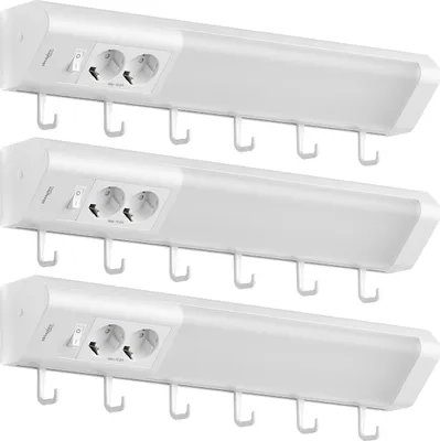 Produktbild von 3er Set Oktaplex LED Unterbauleuchte 50cm mit Steckdose Küchenlicht warmweiß 230V mit Schalter