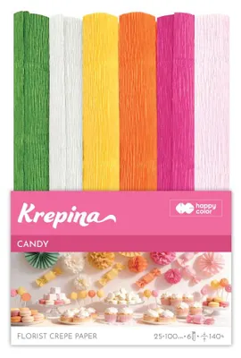 Produktbild von Candy-Krepppapier, gewellt, 25 x 100 cm, 6er-Set in verschiedenen Farben, Happy Color