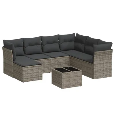 Produktbild von 8-tlg. Garten-Sofagarnitur mit Kissen Grau Poly Rattan