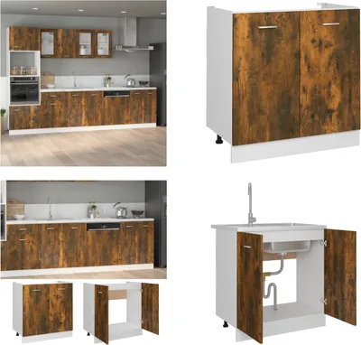 Produktbild von vidaXL Spülenunterschrank Räuchereiche 80x46x81,5 cm Holzwerkstoff - Spülenunterschrank - Spülenunterschränke - Spülenschrank - Spülenschrank Küchen