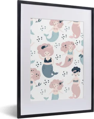 Produktbild von MuchoWow® MuchoWow® Gerahmtes Poster Meerjungfrau - Schnittmuster - Kinder - Mädchen - Baby 30x40 cm - Poster mit zchwarzem Bilderrahmen - Wandposter Schlafzimmer