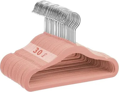 Produktbild von PolkaHome® 30 Stück Anti-Rutsch Kinderkleiderbügel aus Samt, 28 cm, Rosa – Platzsparende Babykleiderbügel mit drehbaren Haken