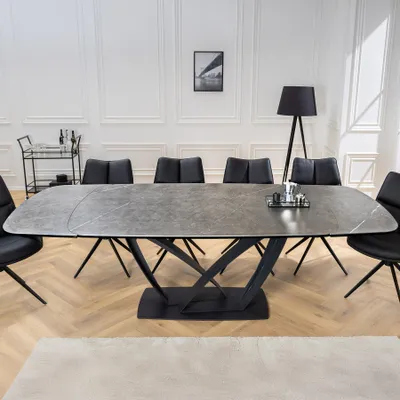 Produktbild von riess-ambiente Ausziehbarer Esstisch PAPILLON 180-260cm graphit Keramik Marmor schwarz Metall Esszimmertisch Tisch Konferenztisch