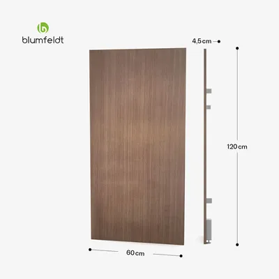 Obrázek produktu pro Infračervené nástěnné topidlo Blumfeldt 700 W – IP44, ovládání WiFi & aplikace, termostat, účinnost 99 %, ochrana proti přehřátí, pro koupelny, montáž na stěnu, 0–37 °C, dřevěné provedení