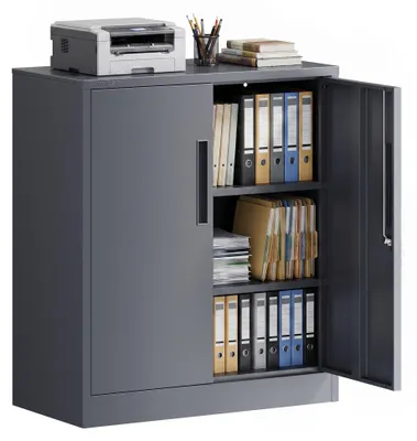 Productafbeelding van Wiltec archiefkast van staal, 80 x 40 x 92 cm, antracietkleurig, afsluitbare metalen kast met 2 legplanken, kantoorkast met een draagvermogen van 50 kg per plank