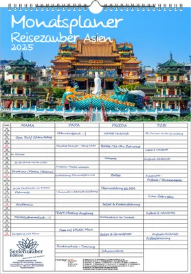 Produktbild von Reisezauber Asien Planer Wandplaner Familienplaner 4 Spaltenplaner DIN A3 Kalender für 2025 Asien Urlaub Reise Stadt und Land - Seelenzauber