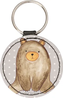 Produktbild von Mr. & Mrs. Panda Schlüsselanhänger Bär sitzend - Grau Pastell - Geschenk, mini, Taschenanhänger, anhänger schlüssel, kleiner