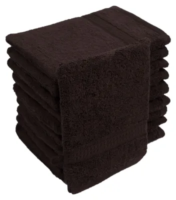 Produktbild von Waschhandschuhe Waschlappen 10er Set Braun 100 % Baumwolle Frottee 500g/m² 16x21