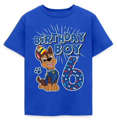 Produktbild von Spreadshirt Paw Patrol Geschenk 6 Jahre 6. Geburtstag Chase Kinder T-Shirt, 122/128 (7-8 Jahre), Royalblau