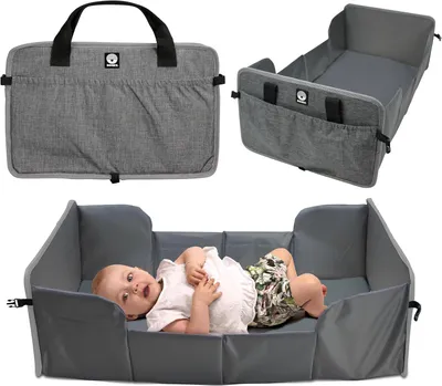 Produktbild von Original Traveller – faltbares Baby-Reisebett mit Matratze, leicht und kompakt, mit Außenfächern, 41 x 74 cm (aufgebaut) / 41 x 26 cm (gefaltet), 100% Polyester, Schwarz