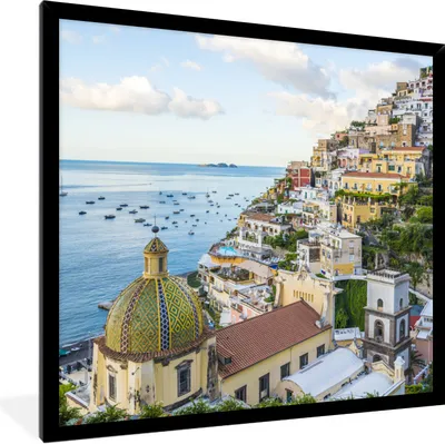 Produktbild von MuchoWow® Gerahmtes Poster Italien - Positano - Wasser 40x40 cm - Poster mit Schwarzem Bilderrahmen Wandposter Rahmen Foto Bilder - Mit Rahmen - Wanddekoration Schlafzimmer