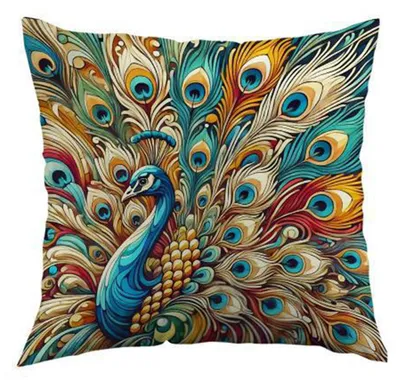 Produktbild von Boho-Pfauen-Kissenbezug, farbenfroher Pfauen-Dekokissenbezug, dekorativer Kissenbezug für Sofa, Wohnzimmer, Schlafzimmer, Heimdekoration