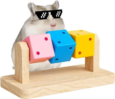 Productafbeelding van Hamsterspeelgoed, knaagdierspeelgoed, natuurlijk hout, kleurrijke kauwcubes, voor kooi