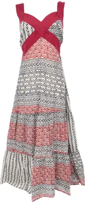 Produktbild von Boho Sommerkleid, Maxikleid, Strandkleid - Beige/schwarz, Damen, Creme-weiß, Baumwolle, Größe: M/L